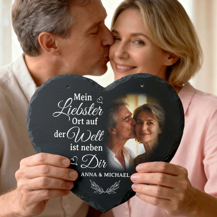 Personalisierte Schieferplatte Herz “Liebster Ort”