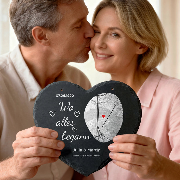 Personalisierte Schieferplatte "Wo alles begann"