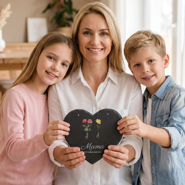Personalisierte Schieferplatte "Blumen für Mama"