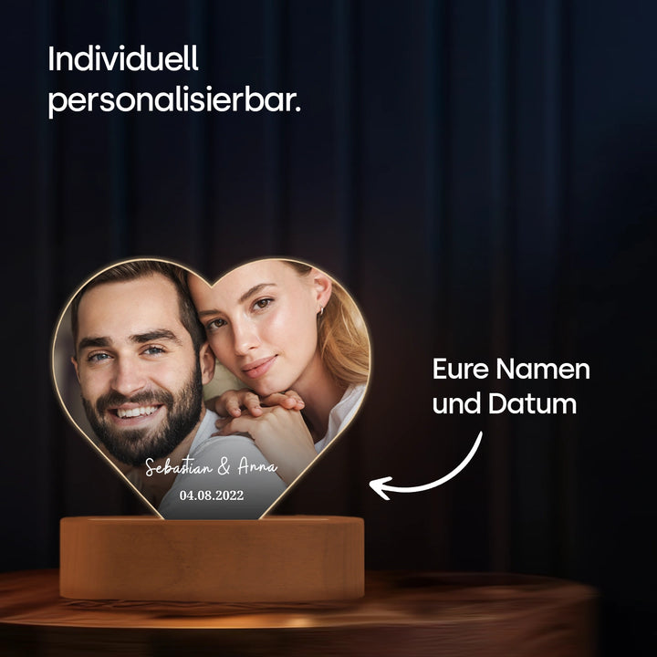 Personalisiertes Herz Acryl-Licht "Foto & Text" | Nachtlicht, Dekolicht, Glowlight
