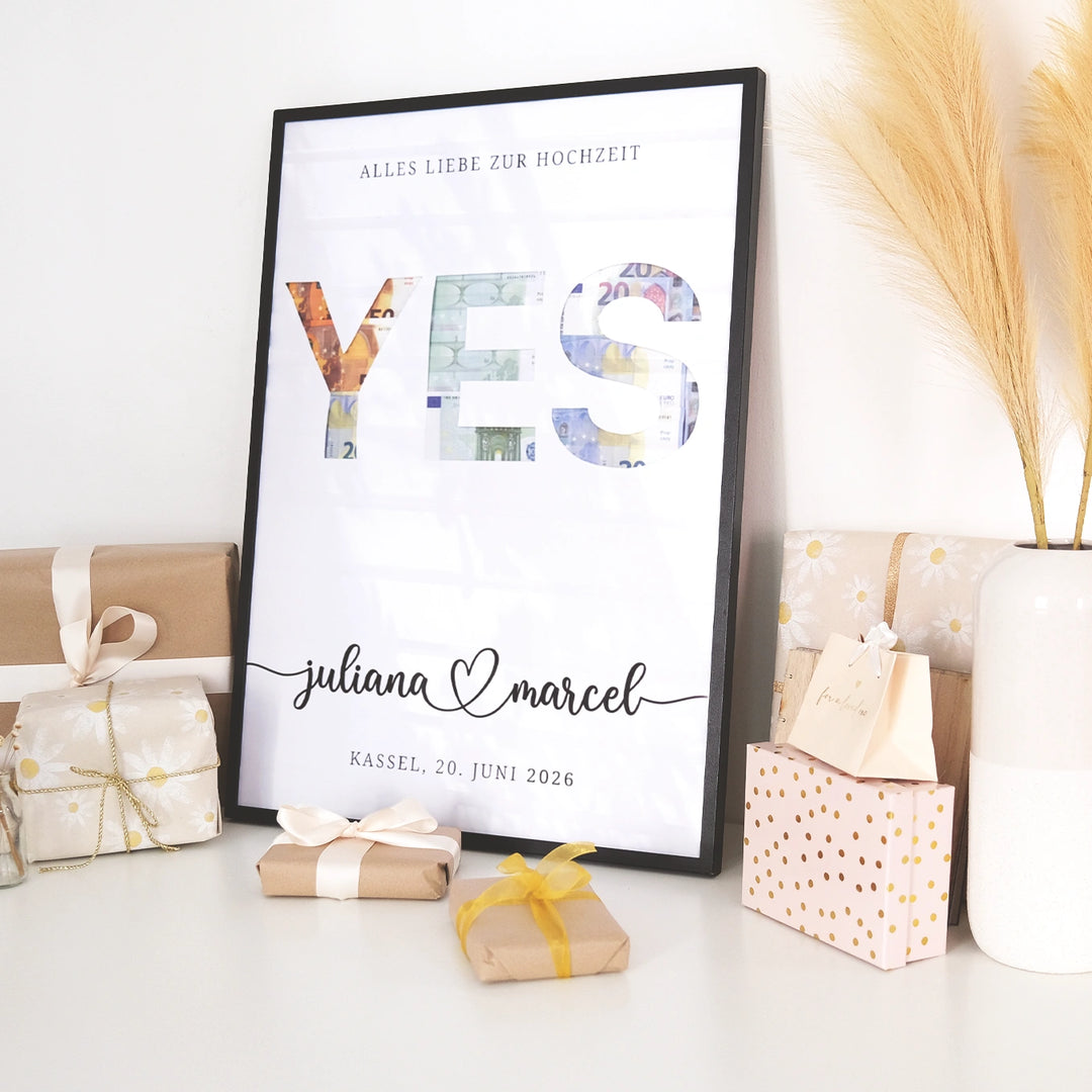 Personalisiertes Geldgeschenk zur Hochzeit "Yes"