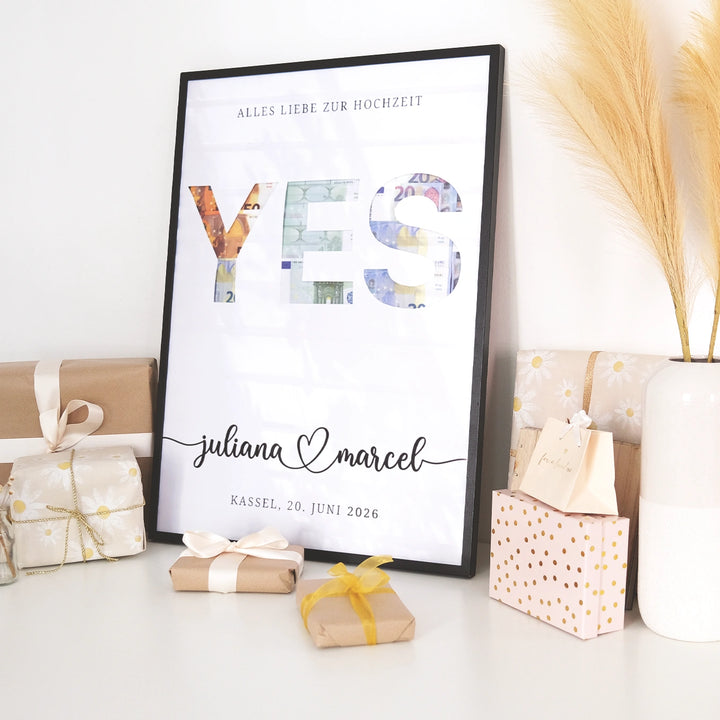 Personalisiertes Geldgeschenk zur Hochzeit "Yes"
