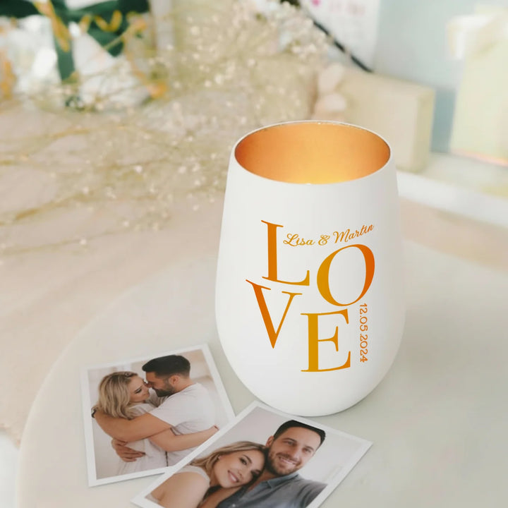 Personalisiertes Windlicht Weiß "Love"