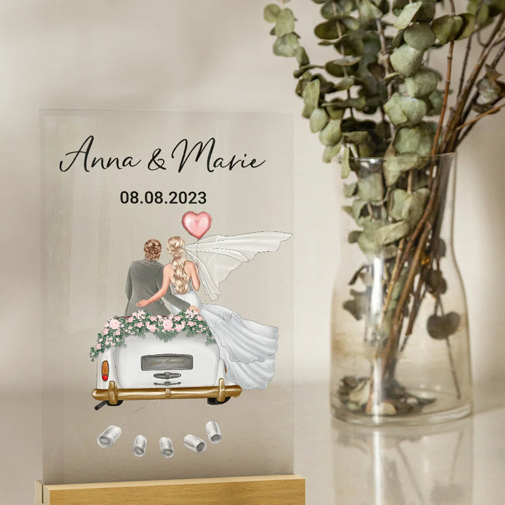 "Just Married" - Personalized acrylic board as a money gift | LGBTQ couples