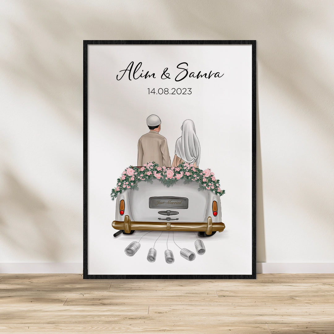 "Just Married" - Personalized poster as a money gift | Muslim couple