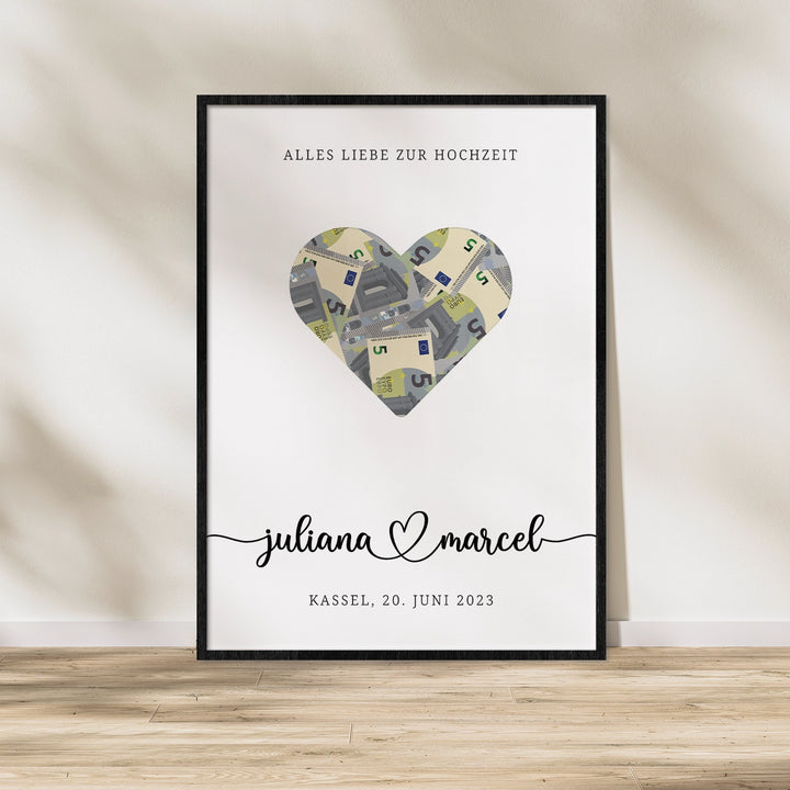 Personalized money gift for wedding "heart"