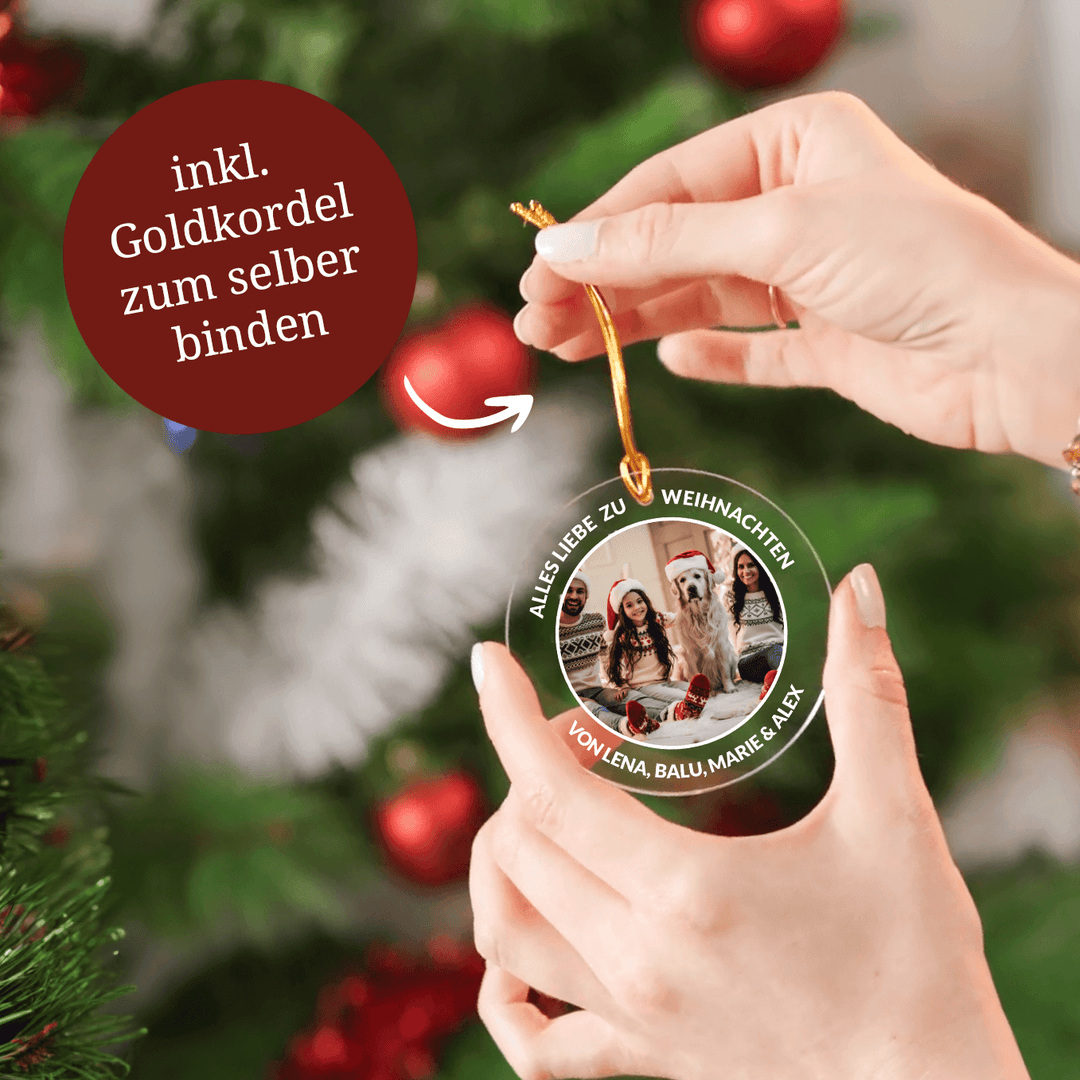 Christmas tree acrylic pendant round ''Your photo &amp; desired text''