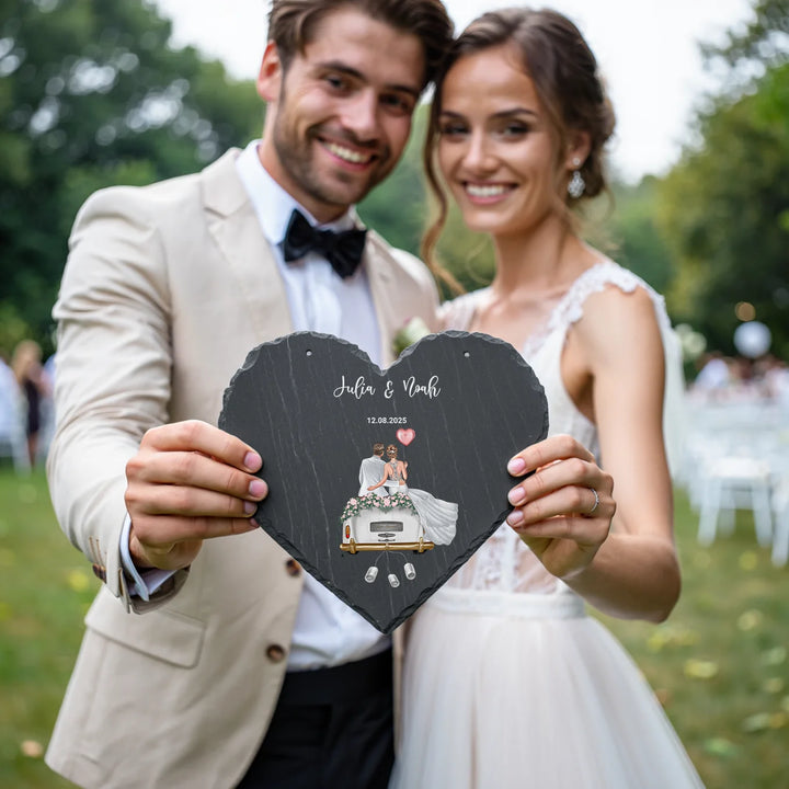 Personalisierte Schiefernplatte Herz "Just Married"