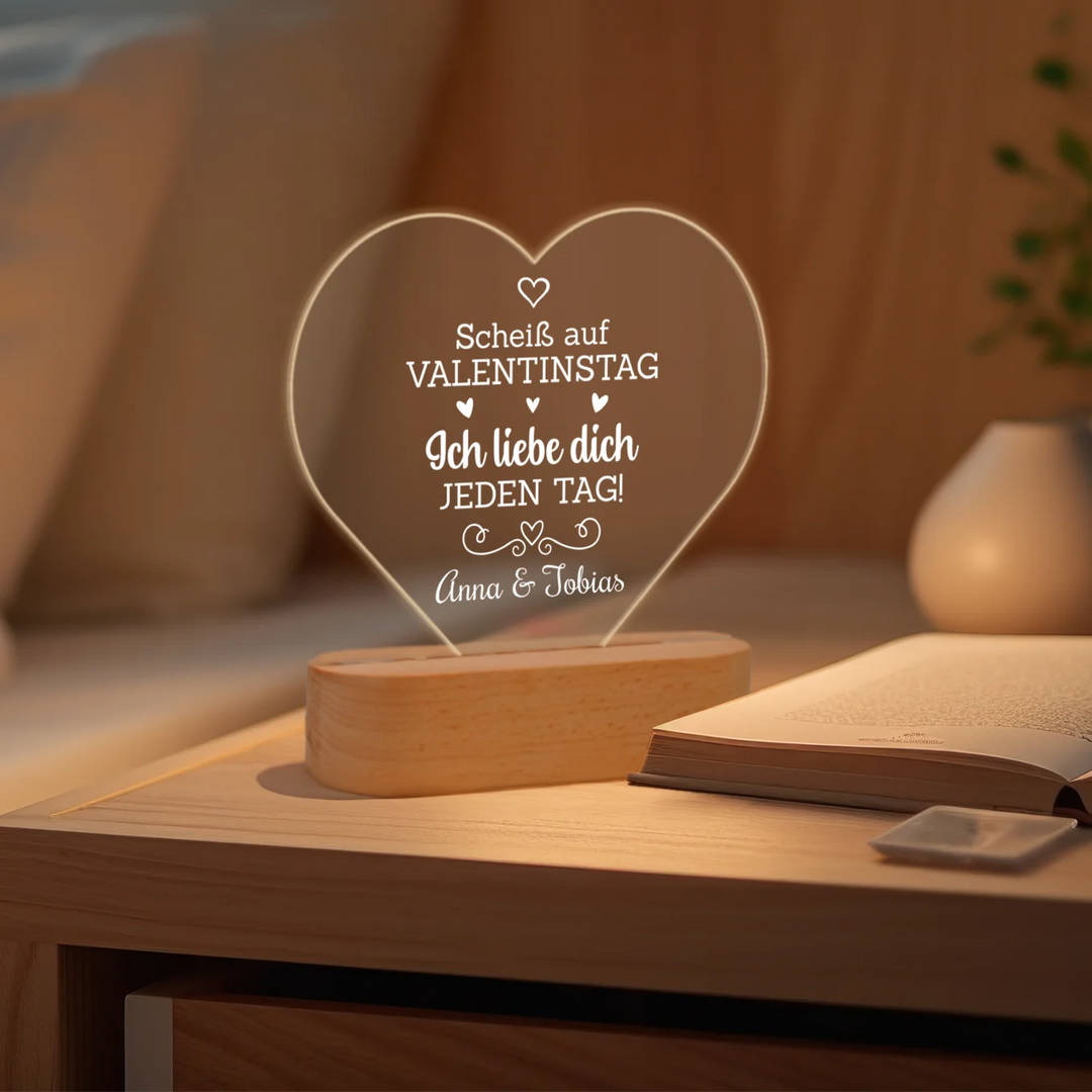 Personalisiertes Herz Acryl-Licht ''Valentinstag'' | Nachtlicht, Dekolicht, Glowlight