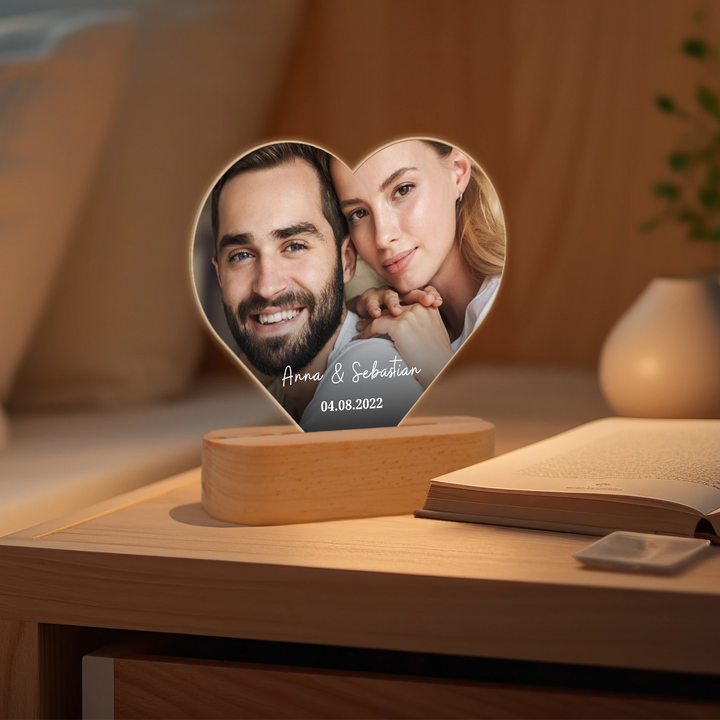Personalisiertes Herz Acryl-Licht "Foto & Text" | Nachtlicht, Dekolicht, Glowlight
