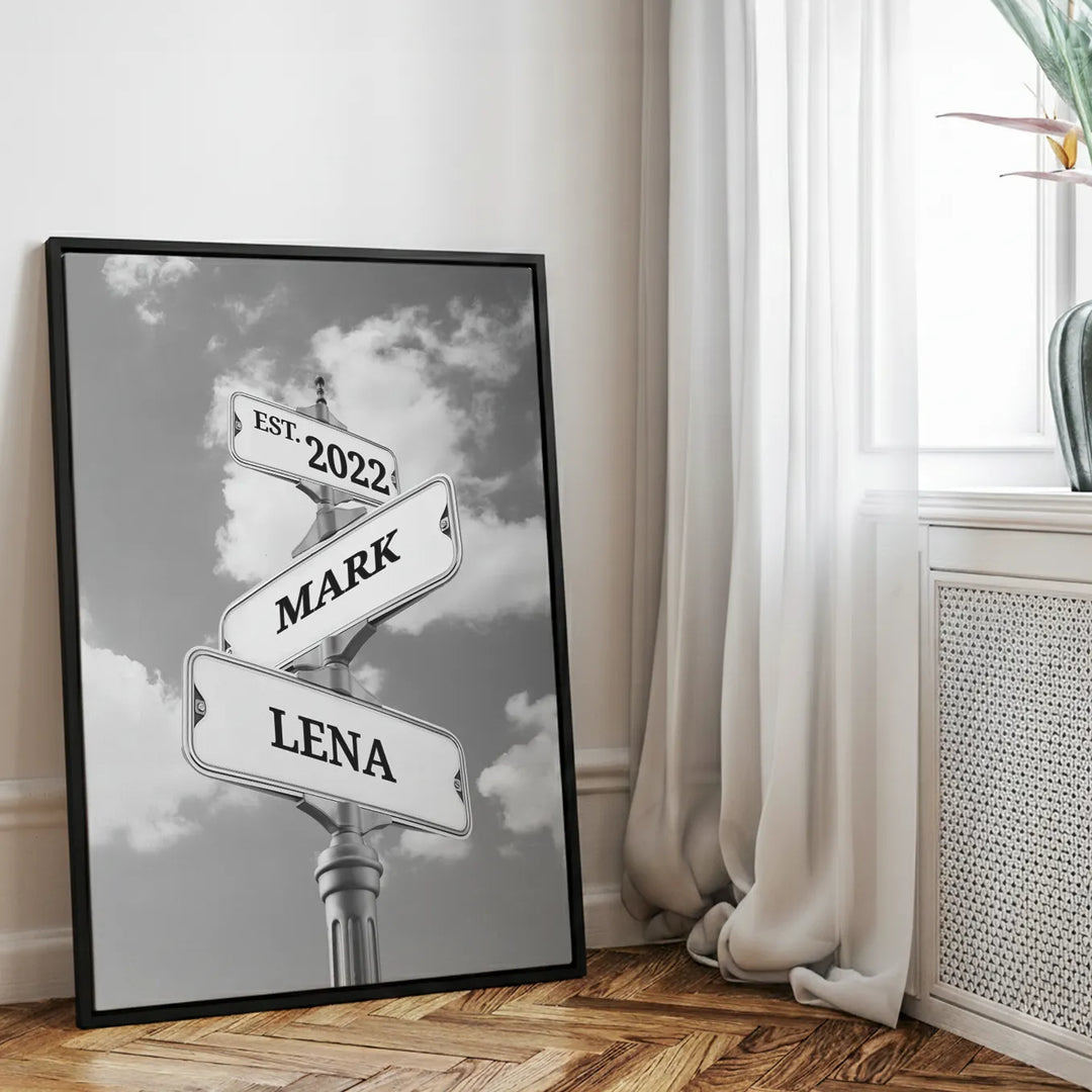 Leinwand "Vintage Straßenschild für Paare"