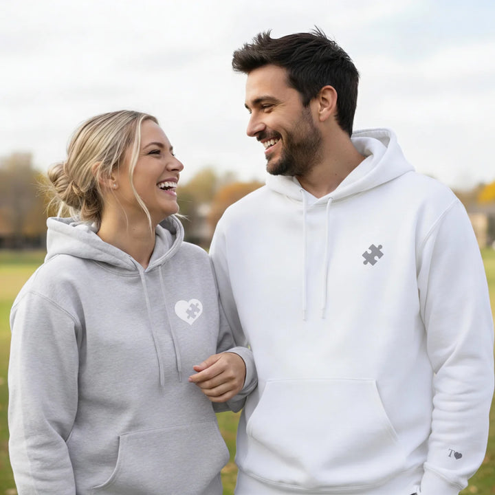 Personalisierte Partnerlook Hoodies "Puzzlestück" (mit Ärmeldruck)