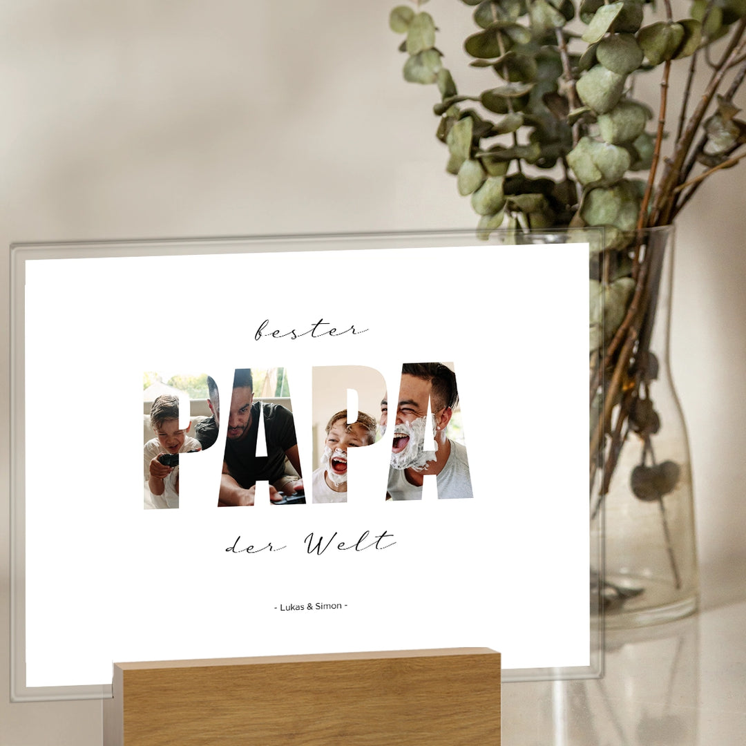 Personalized acrylic glass "Dad Word" with 2 photos