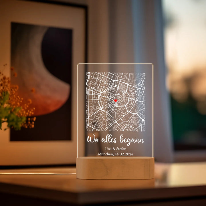 Personalisiertes Acryl-Licht "Herzensort" | Nachtlicht, Dekolicht, Glowlight