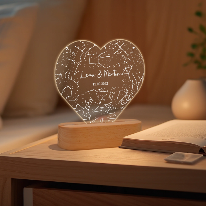 Personalisiertes Herz Acryl-Licht ''Sternenhimmel'' | Nachtlicht, Dekolicht, Glowlight