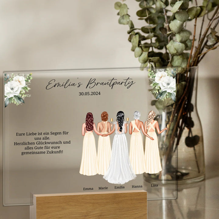 Personalized acrylic glass "Bridal Party Flowers"