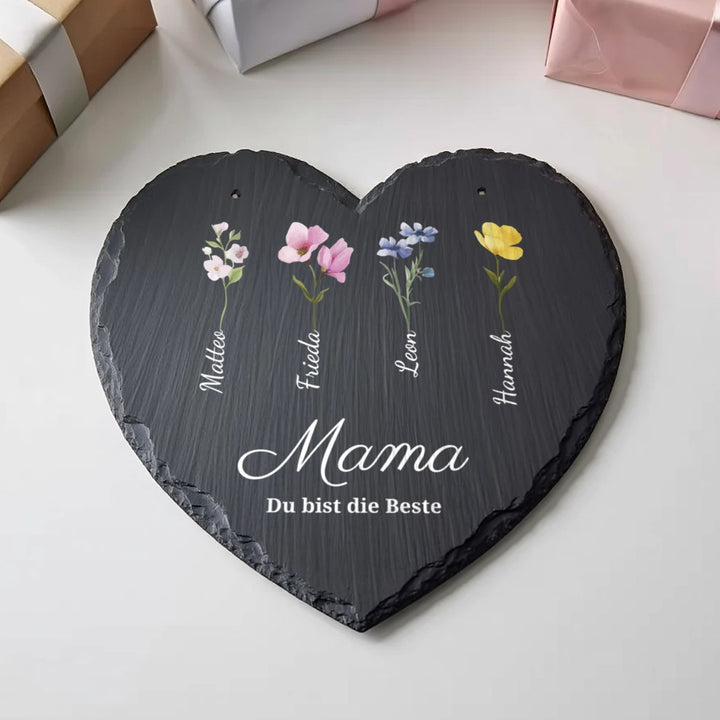 Personalisierte Schieferplatte "Blumen für Mama"