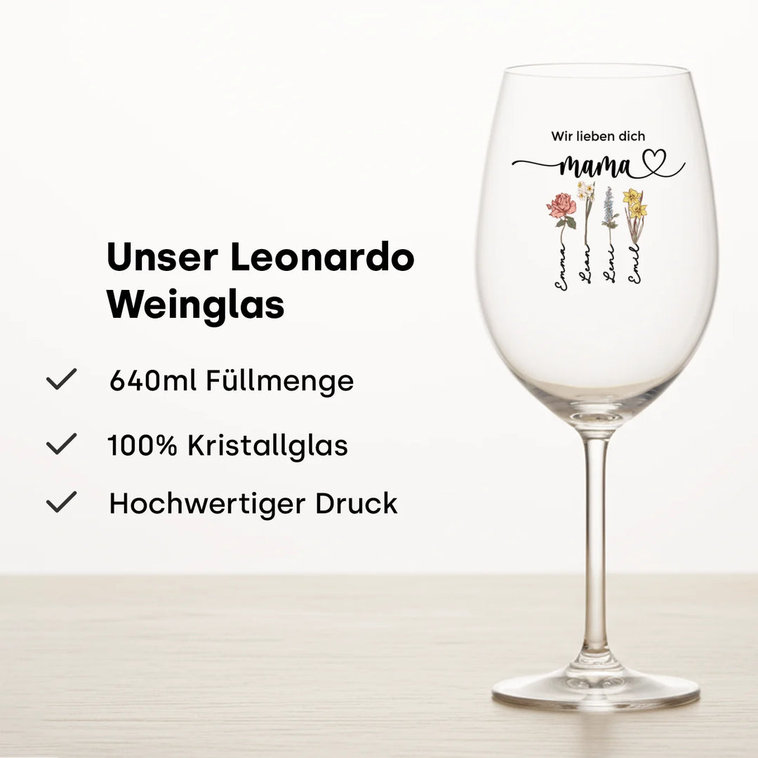 Personalisiertes Weinglas "Blumen für Mama"