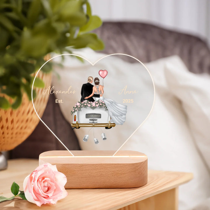 Personalisiertes Herz Acryl-Licht "Just Married" | Nachtlicht, Dekolicht, Glowlight