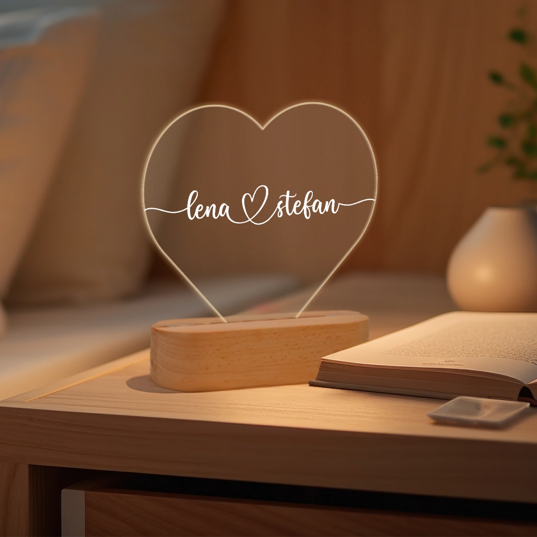 Personalisiertes Herz Acryl-Licht "Namen" | Nachtlicht, Dekolicht, Glowlight
