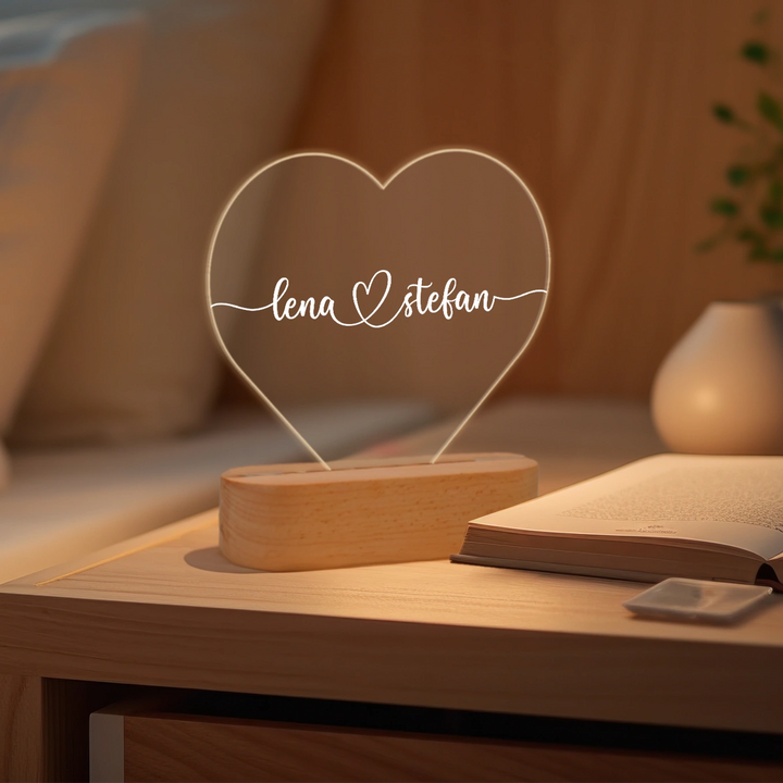 Personalisiertes Herz Acryl-Licht "Namen" | Nachtlicht, Dekolicht, Glowlight