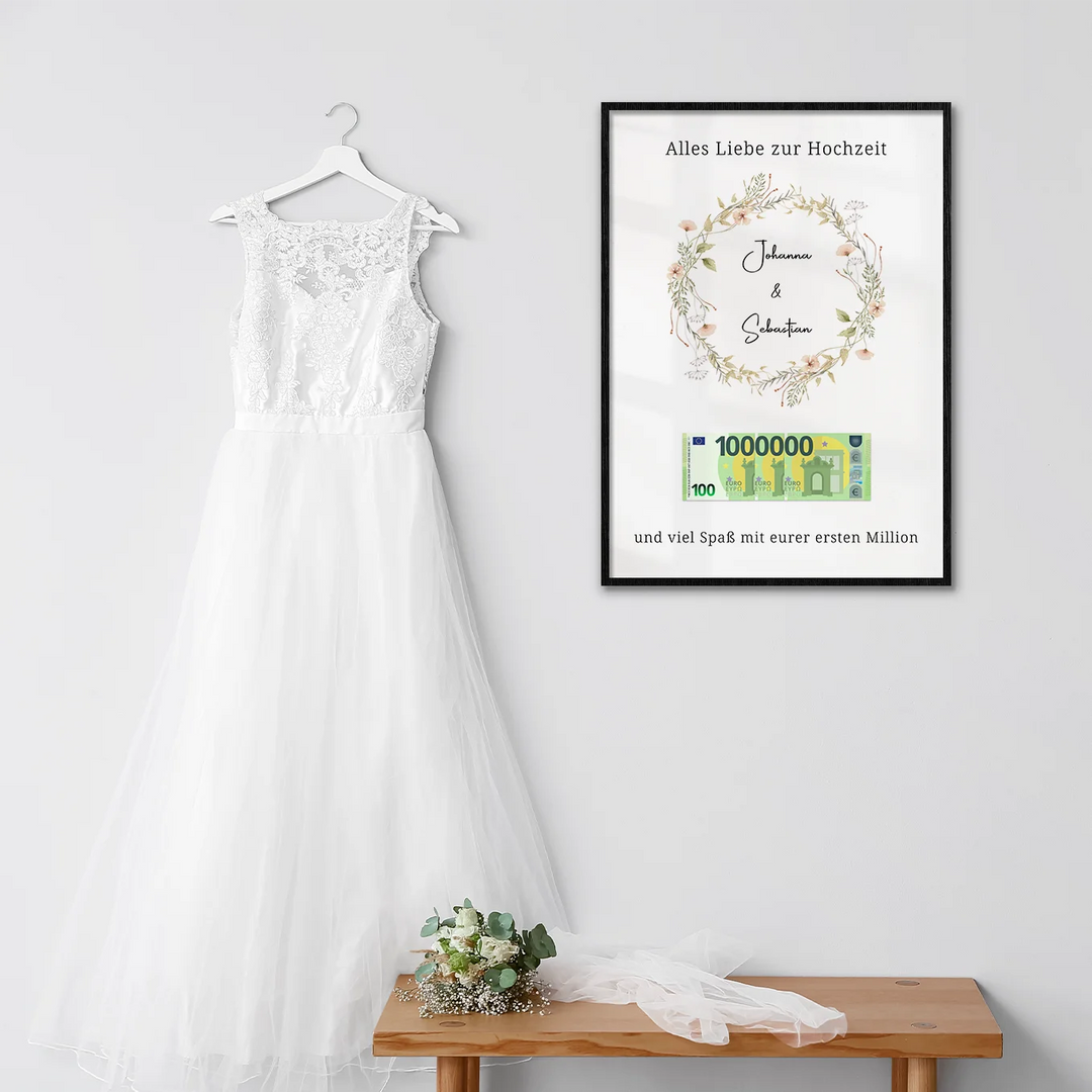 Personalisiertes Hochzeitsposter "Erste Million" Kranz famwalls