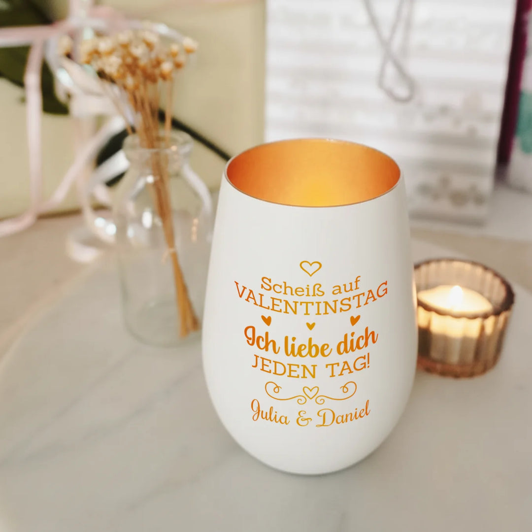 Personalisiertes Windlicht Weiß "Valentinstag"