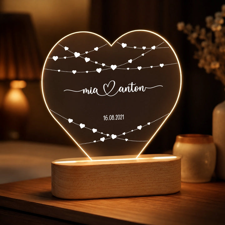 Personalisiertes Herz Acryl-Licht "Hearts" | Nachtlicht, Dekolicht, Glowlight