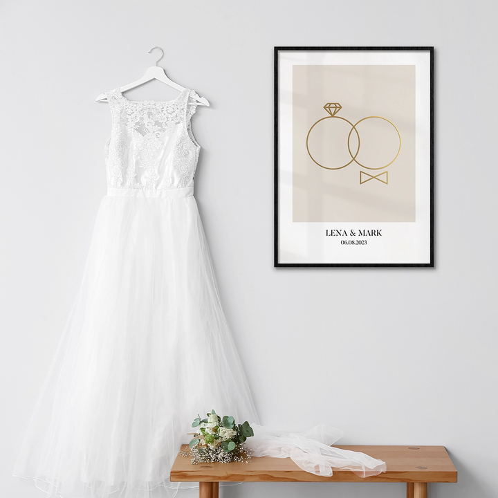 Hochzeitsposter "Ringe" mit Goldfolie famwalls