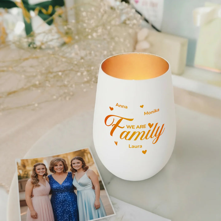 Personalisiertes Windlicht Weiß "Familie"