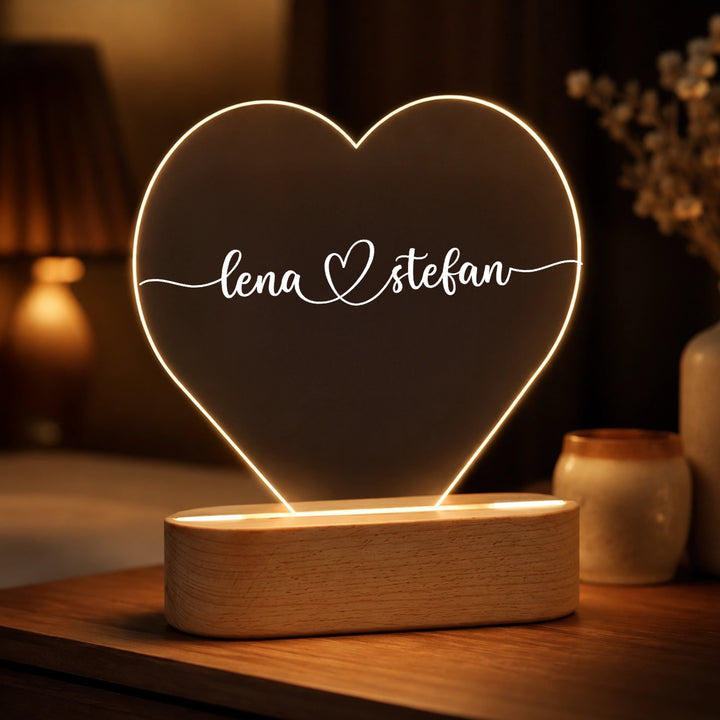 Personalisiertes Herz Acryl-Licht "Namen" | Nachtlicht, Dekolicht, Glowlight
