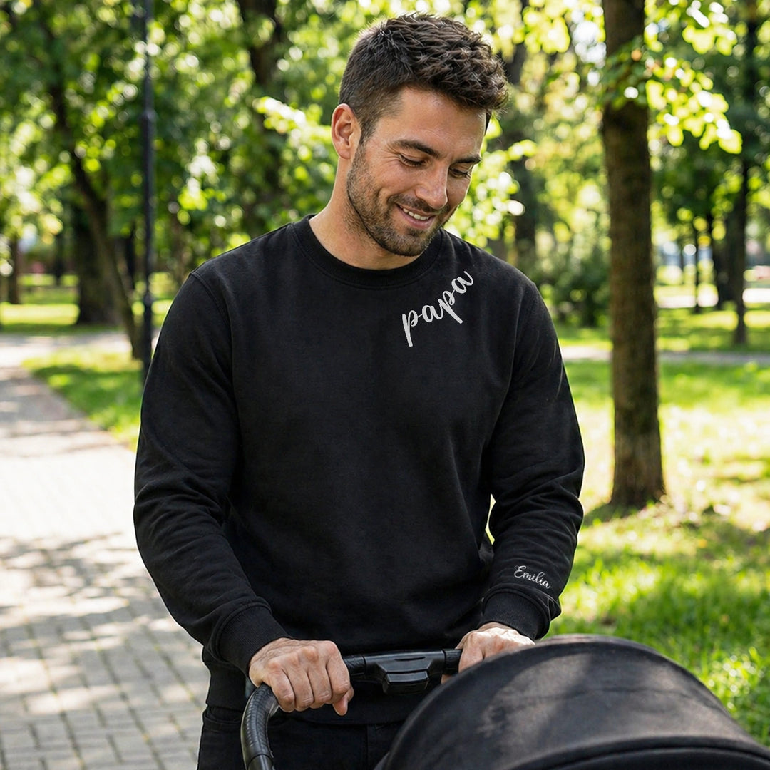 Personalisierter Sweater "Lieber Papa" mit Ärmeldruck