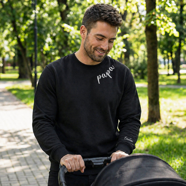 Personalisierter Sweater "Lieber Papa" mit Ärmeldruck