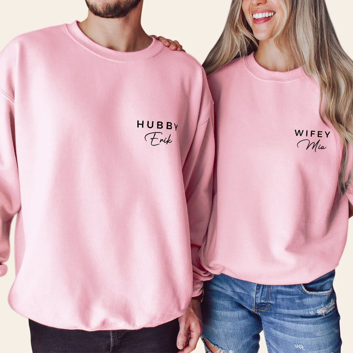 Personalisierter Partnerlook Sweater "Hubby & Wifey"