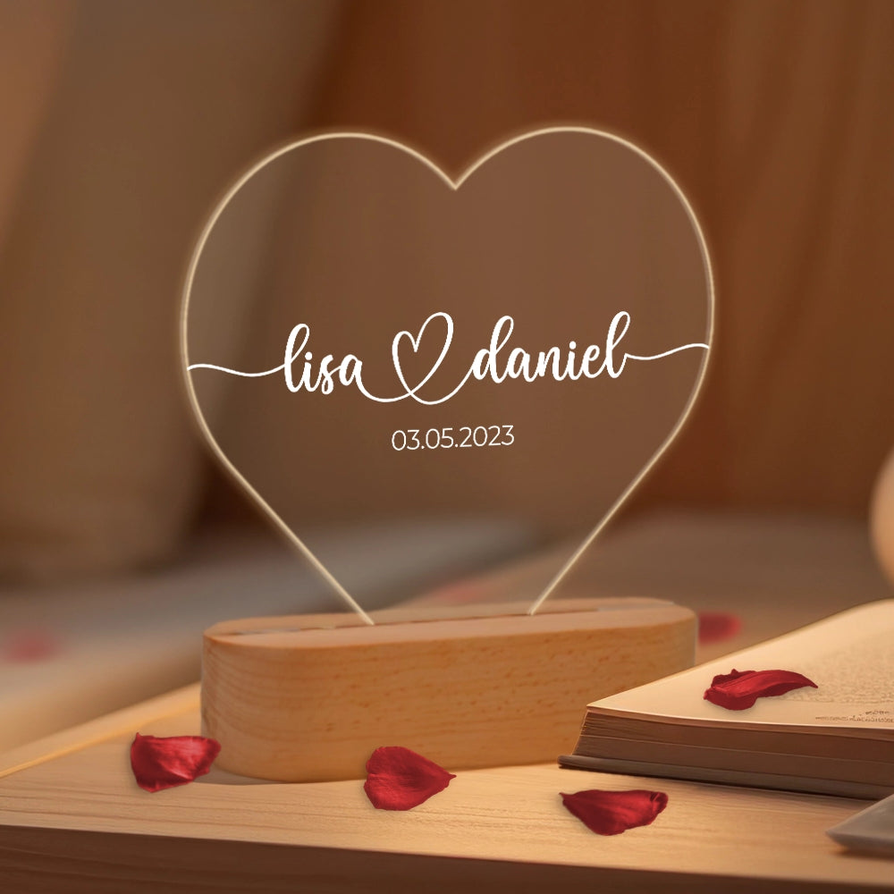 Personalisiertes Herz Acryl-Licht "Namen & Datum" | Nachtlicht, Dekolicht, Glowlight (Printess)