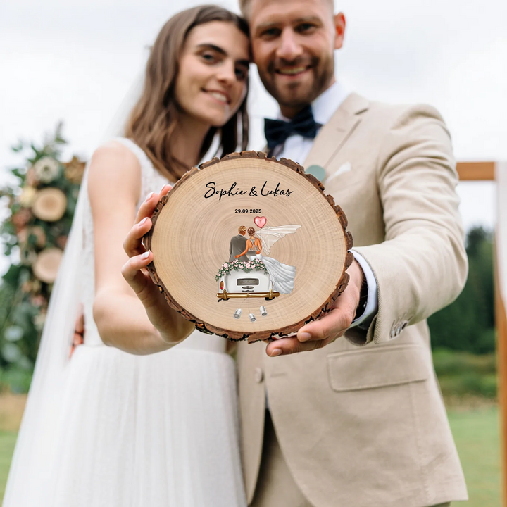 Personalisiertes Geldgeschenk Baumscheibe "Just Married"
