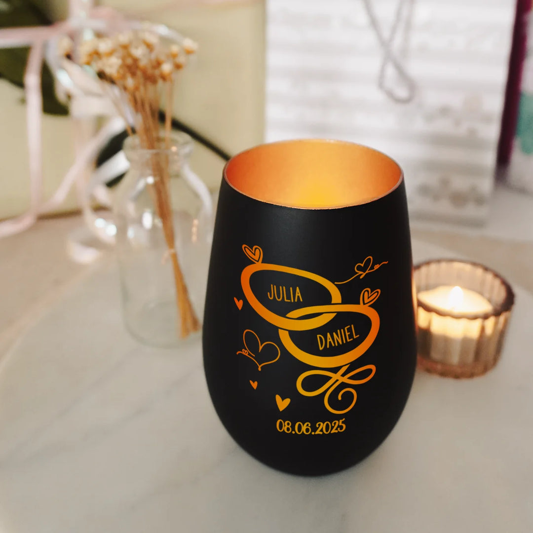 Personalisiertes Windlicht "Ringe"