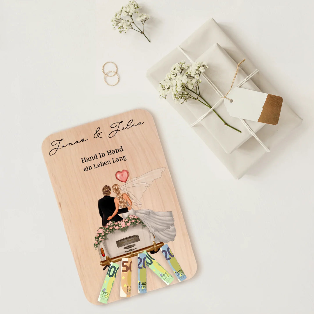 Personalisierte Holzkarte "Brautpaar" als Geldgeschenk