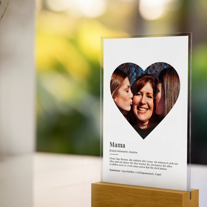 Acrylic glass "Mom Definition" with photo in heart shape