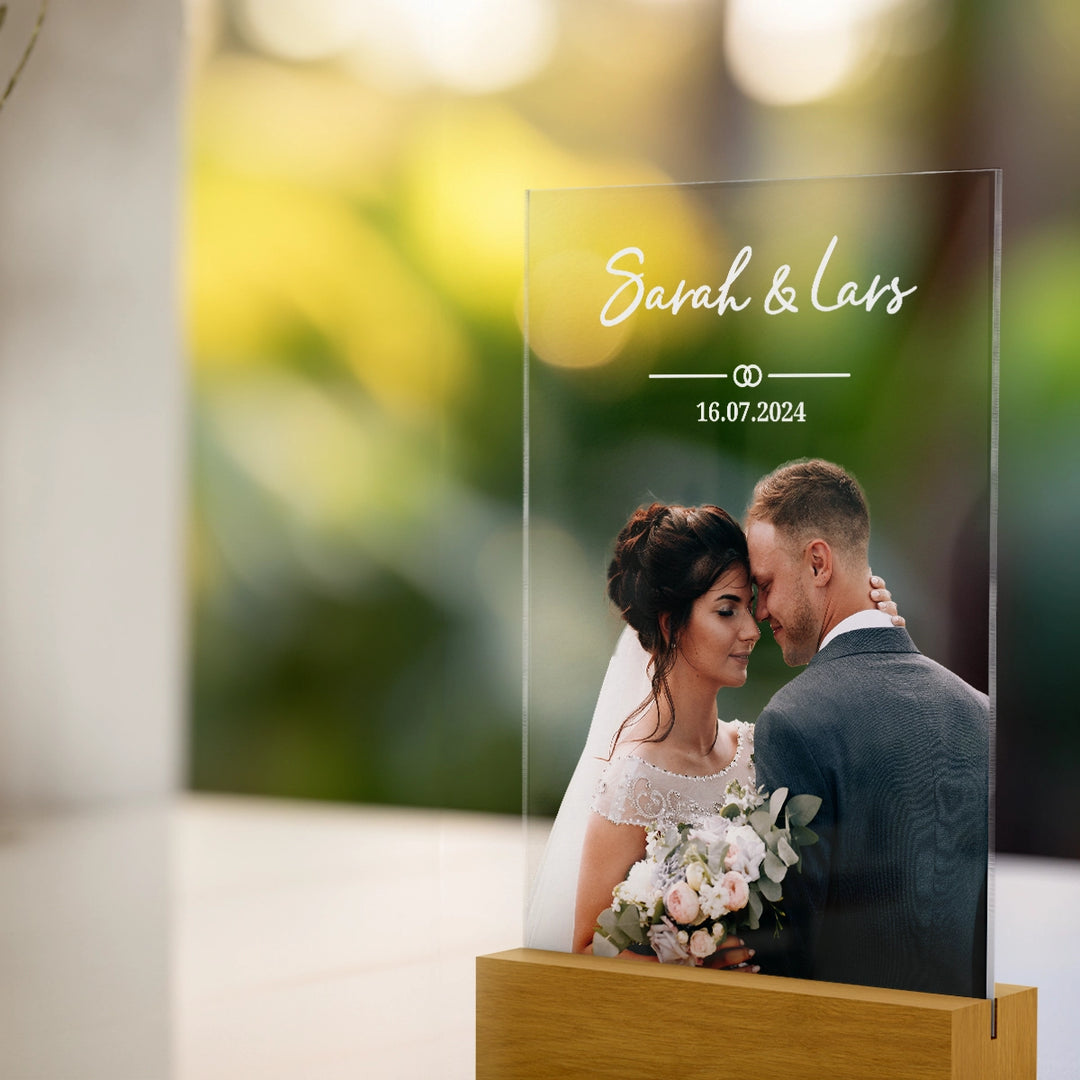 Personalized acrylic glass "Photo Bride and Groom"