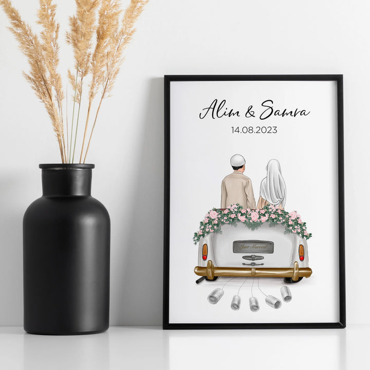 "Just Married" - Personalized poster as a money gift | Muslim couple