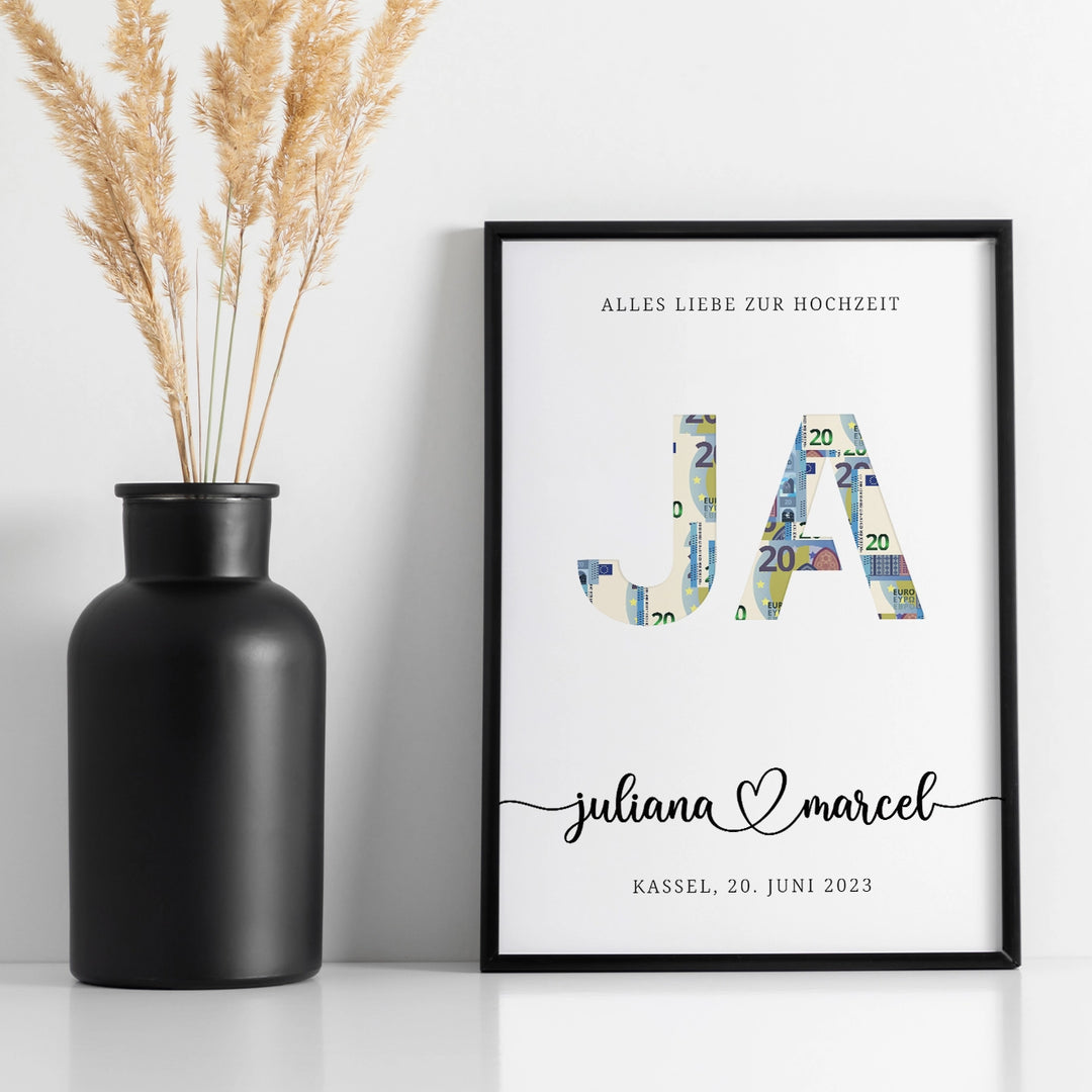 Personalized money gift for wedding "Yes"