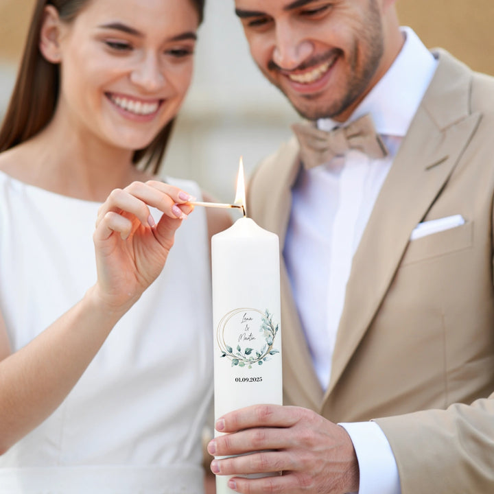 Personalisierte Kerze Hochzeit "Eukalyptus"