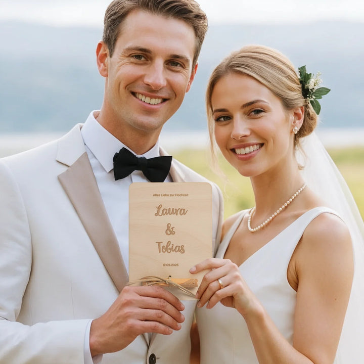 Personalisiertes Holzkarte "Hochzeit" als Geldgeschenk