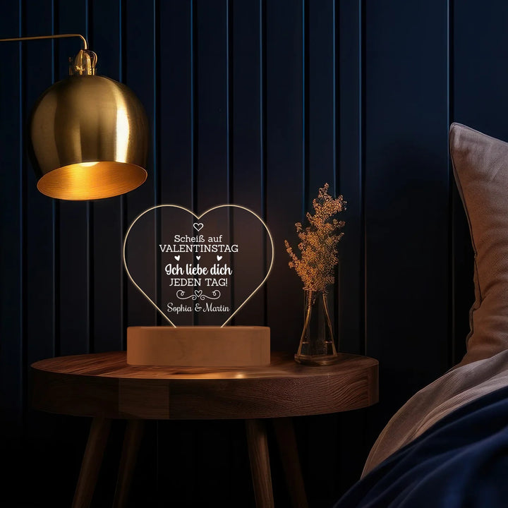 Personalisiertes Herz Acryl-Licht ''Valentinstag'' | Nachtlicht, Dekolicht, Glowlight