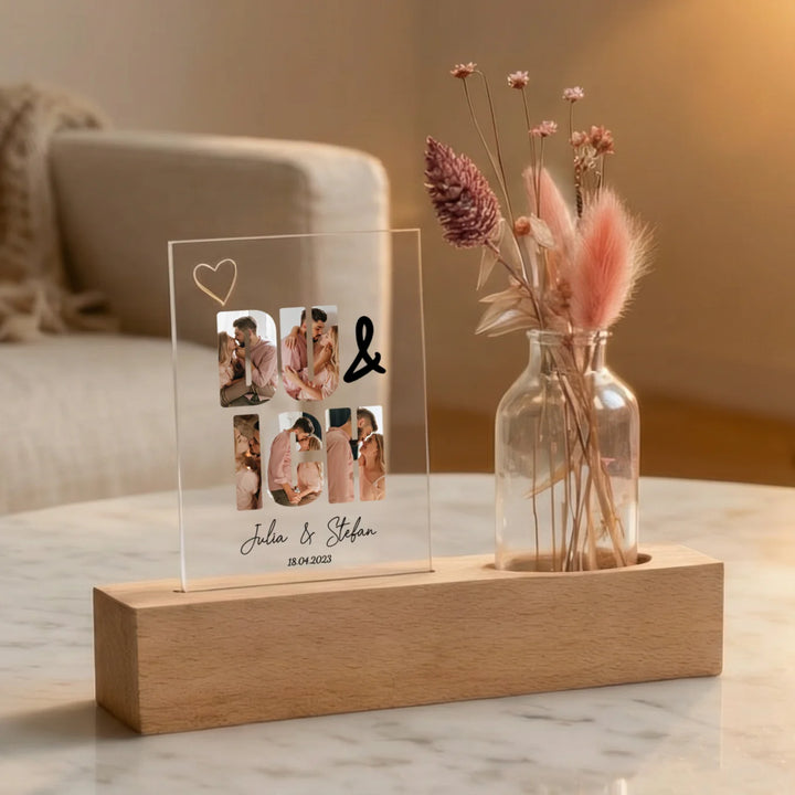 Personalisiertes Acryl-Glas mit Vase und Trockenblumen "Du & Ich"