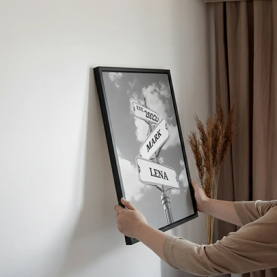 Leinwand "Vintage Straßenschild für Paare"