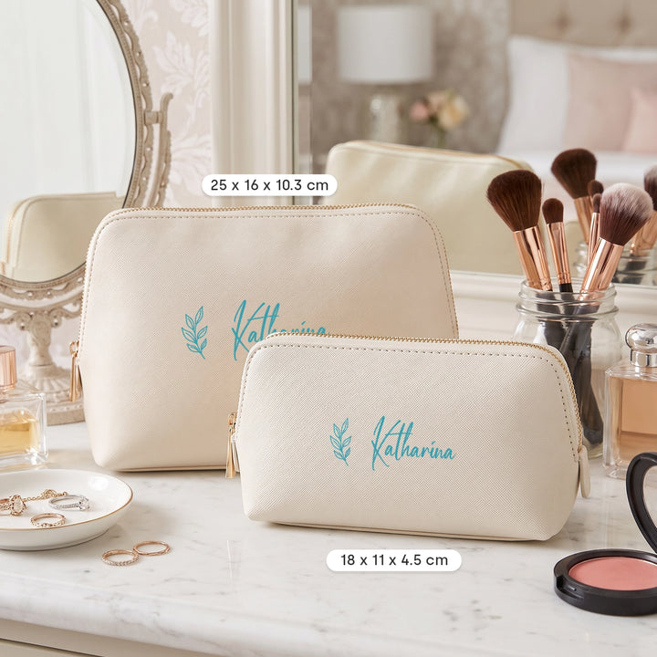 Personalisierte Leder-Kosmetiktasche "Schriften und Icons"