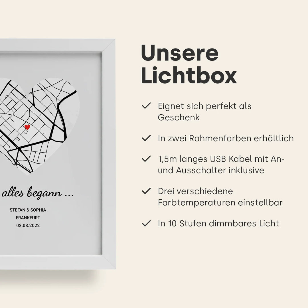 LED Bilderrahmen mit personalisiertem Bild "Wo alles begann"