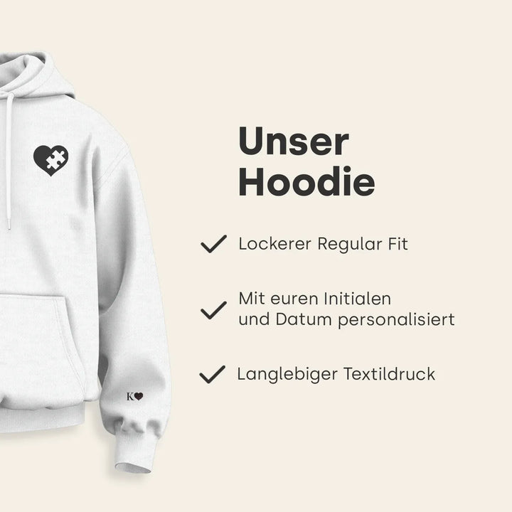 Personalisierte Partnerlook Hoodies "Puzzlestück" (mit Ärmeldruck)
